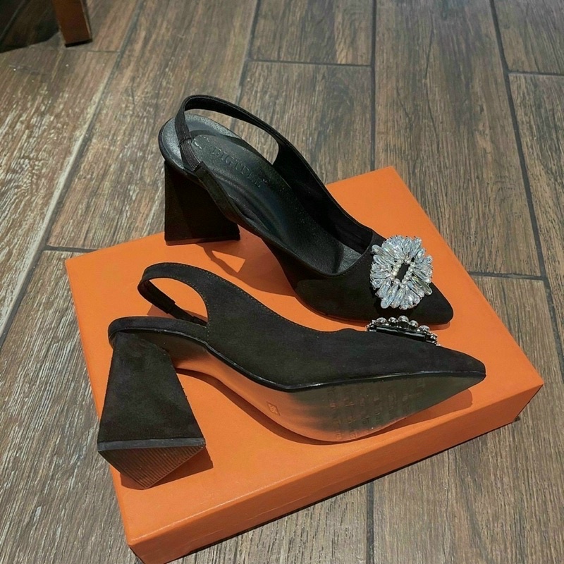 Ảnh chụp thật ♥️ Giày cao gót nữ gót tam giác cao 8 phân mũi nhọn bầu đá da lộn hot hit