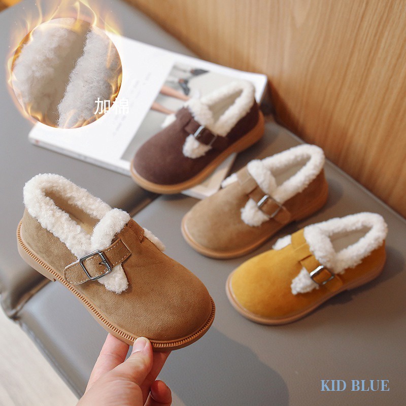 Giày Da Lót Cotton Đế Mềm Giữ Ấm Phong Cách Hàn Quốc Thời Trang Thu Đông Cho Bé Gái