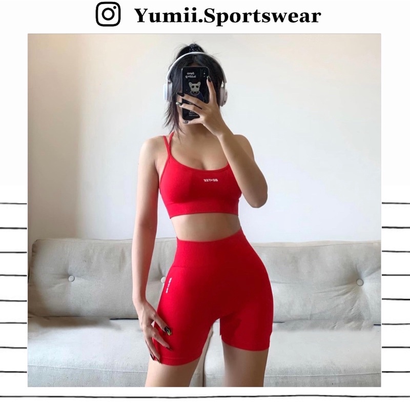 Bộ Quần Áo Thể Thao Tập Gym Yoga Nữ - Set Đồ Thể Thao Đùi Bra 2 Dây Sao Cá Tính, Chất Thun Dệt Mềm Mịn, Co Dãn