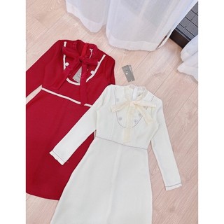 Váy buộc nơ cổ mix dây trang trí
