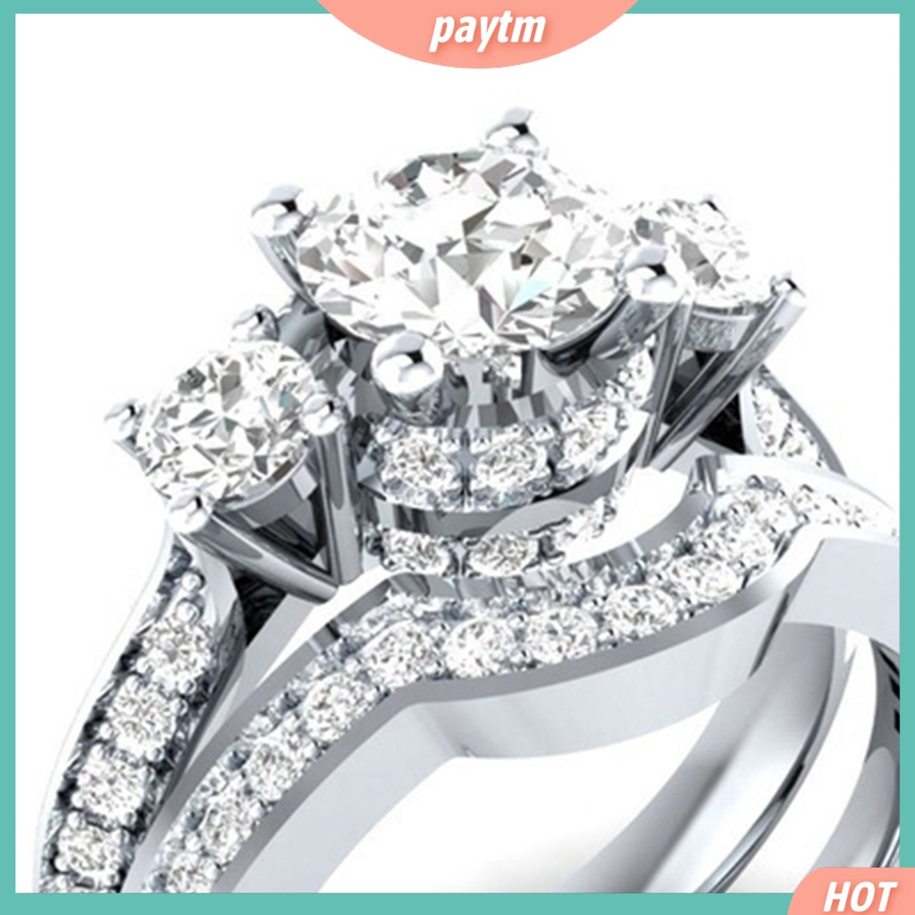 (PTM) 2-in-1 Women Vintage Rhinestone Engagement Wedding Party Jewelry Finger Ring