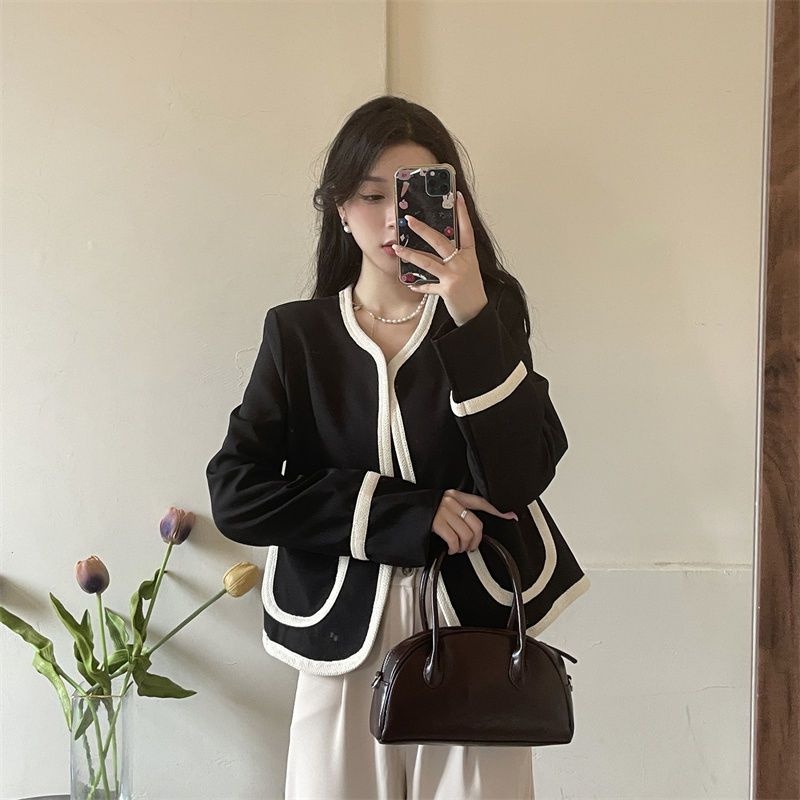 Áo Khoác dạ tweed nữ dài tay，Áo túi kiểu ngắn Siêu Sang Chảnh