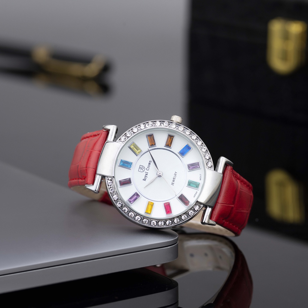 Đồng hồ nữ Royal Crown mặt tròn đính đá sang trọng dây da cao cấp DHN229 trang2k