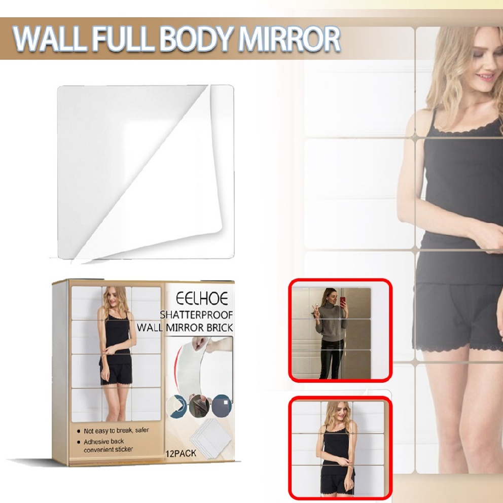 12pcs/Set Shatterproof Wall Mirror Tiles Self Adhesive Acrylic Mirrors