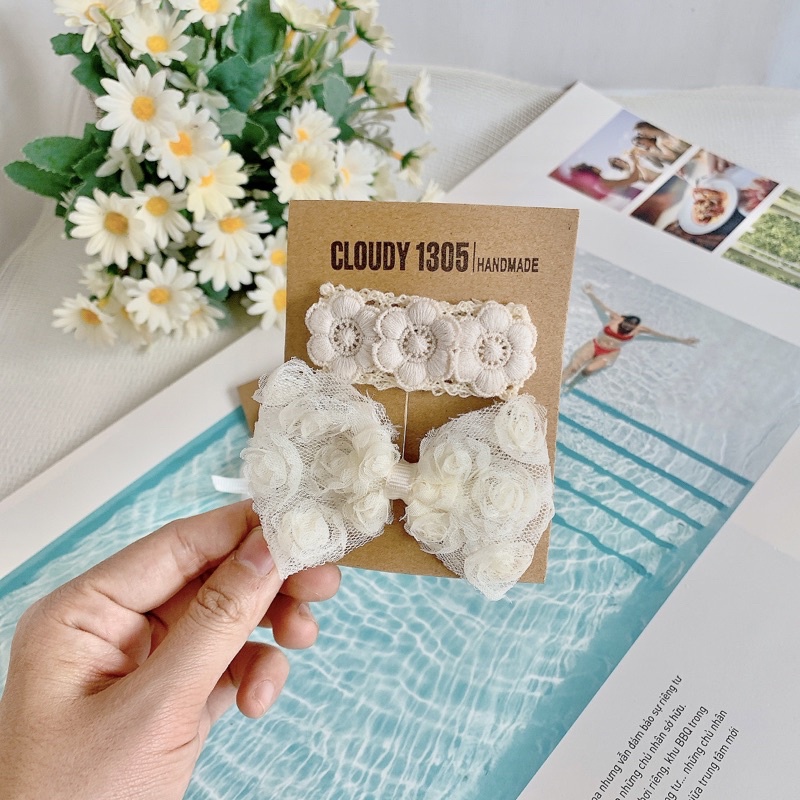 Set kẹp nơ và kẹp vuông dễ thương