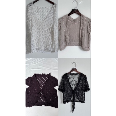 khoác lửng móc len, áo crochet lưới y2k