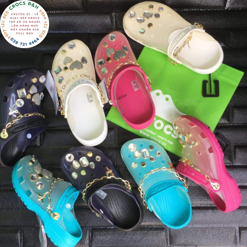Giày dép crocs - dép sục nhựa crocs translucent cho nữ chống thấm nước, chống trơn trượt, chống hôi chân,xuất xịn