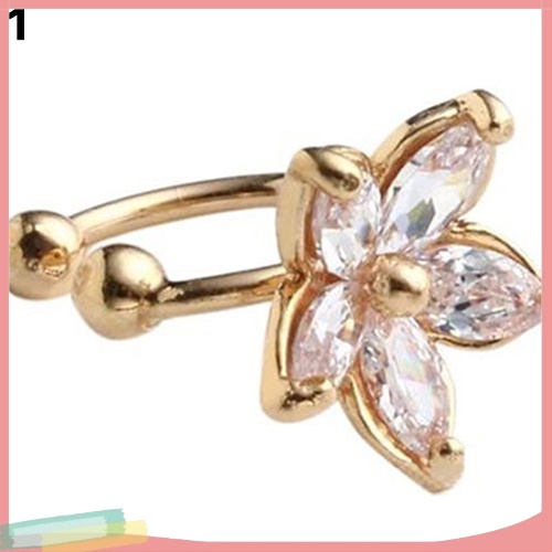 Khuyên tai dạng kẹp hình bông hoa đính đá độc đáo cho nữ