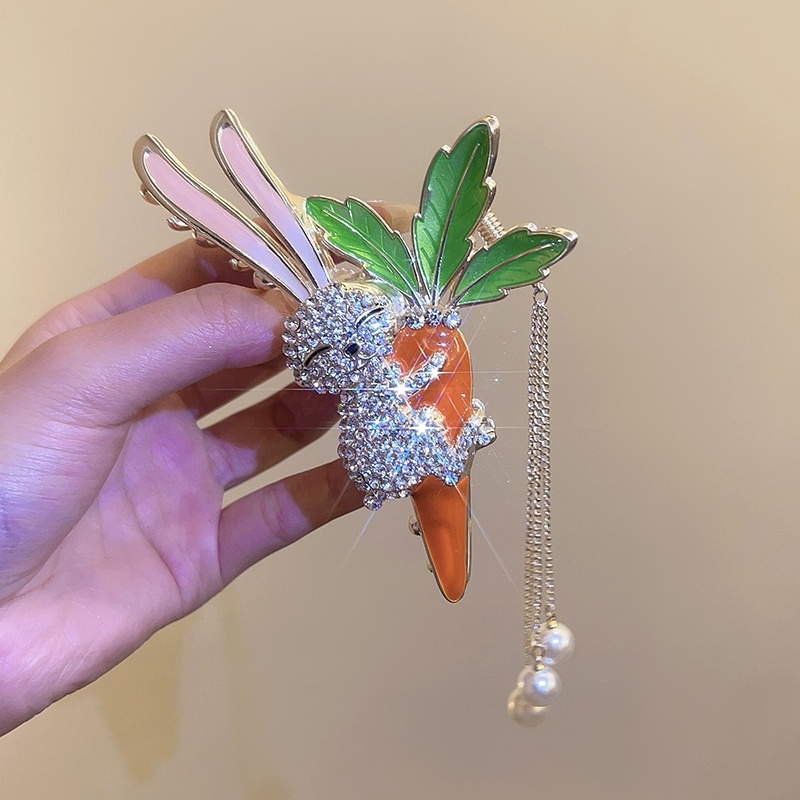 Kẹp Tóc Tua Rua Hình Thỏ Đính Đá Mừng Năm Mới Cho Bé Gái