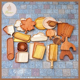 Khay gỗ decor BOMI - Khay gỗ đựng đồ ăn gỗ tần bì, gỗ đỏ có tay cầm siêu xinh