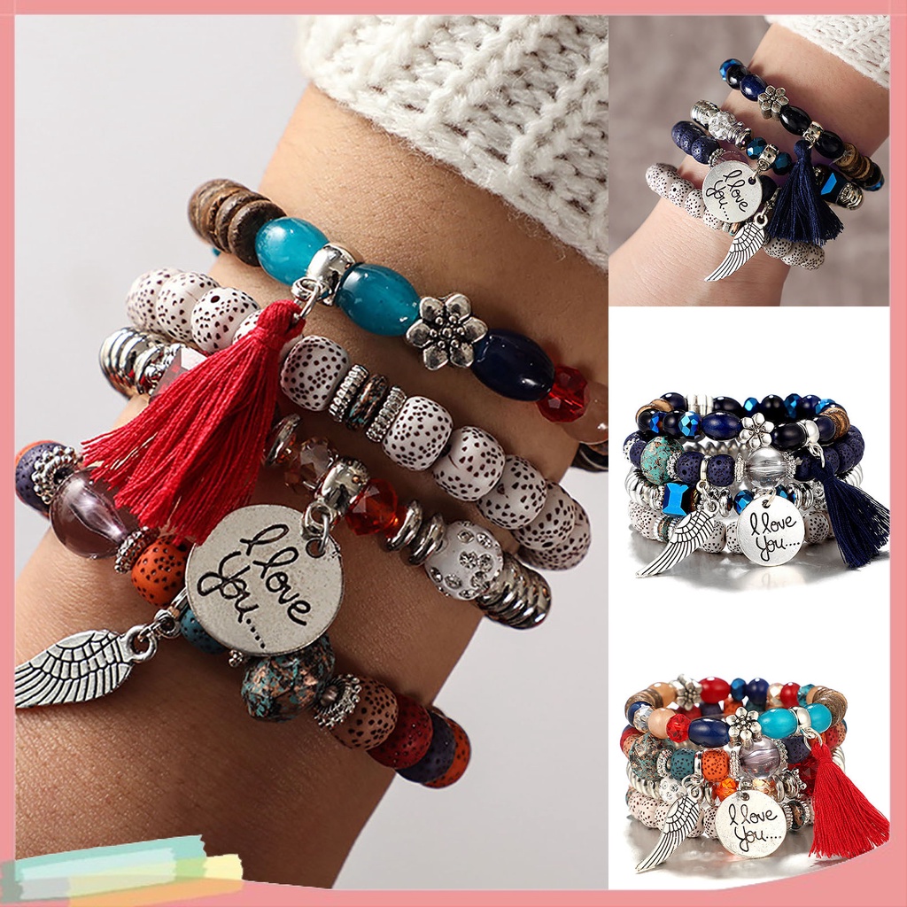 Bộ 4 vòng tay hợp kim trang trí tua rua phong cách bohemian cho nữ