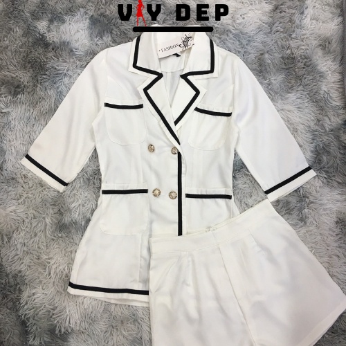 Set lụa cao cấp viền đen trắng sang trọng