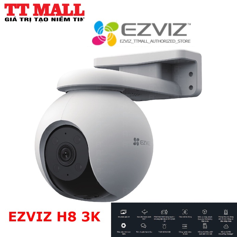 Camera WIFI ngoài trời SIÊU NÉT EZVIZ H8 2K 3K XOAY 360 ĐÀM THOẠI 2 CHIỀU, MÀU ĐÊM Hàng chính hãng bảo hành 2 năm