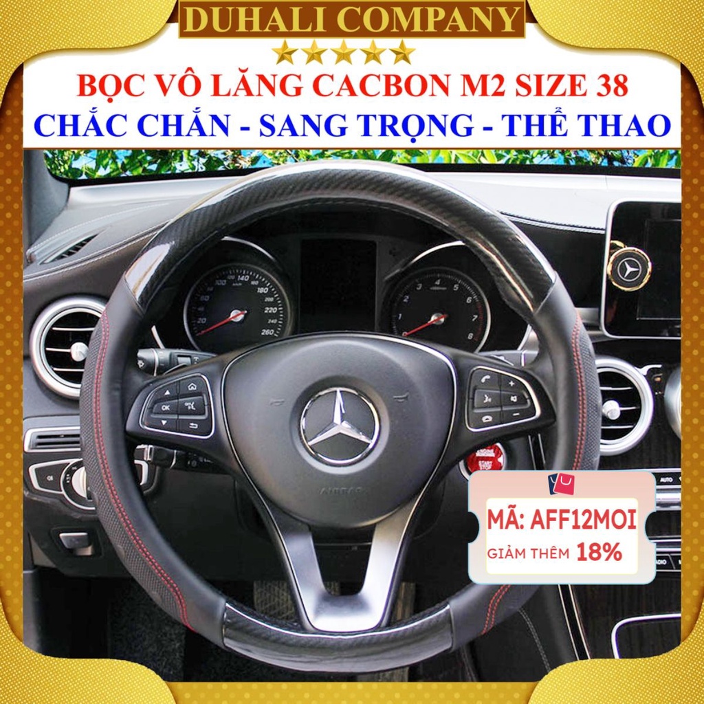 Bọc Vô Lăng - Bọc Vô Lăng Ô Tô - Da Pu Cao Cấp, Ôm Khít, Chống Trơn Trượt, Hàng Đẹp - Đen Vân Cacbon Kẻ Đỏ - M2 - Duhali