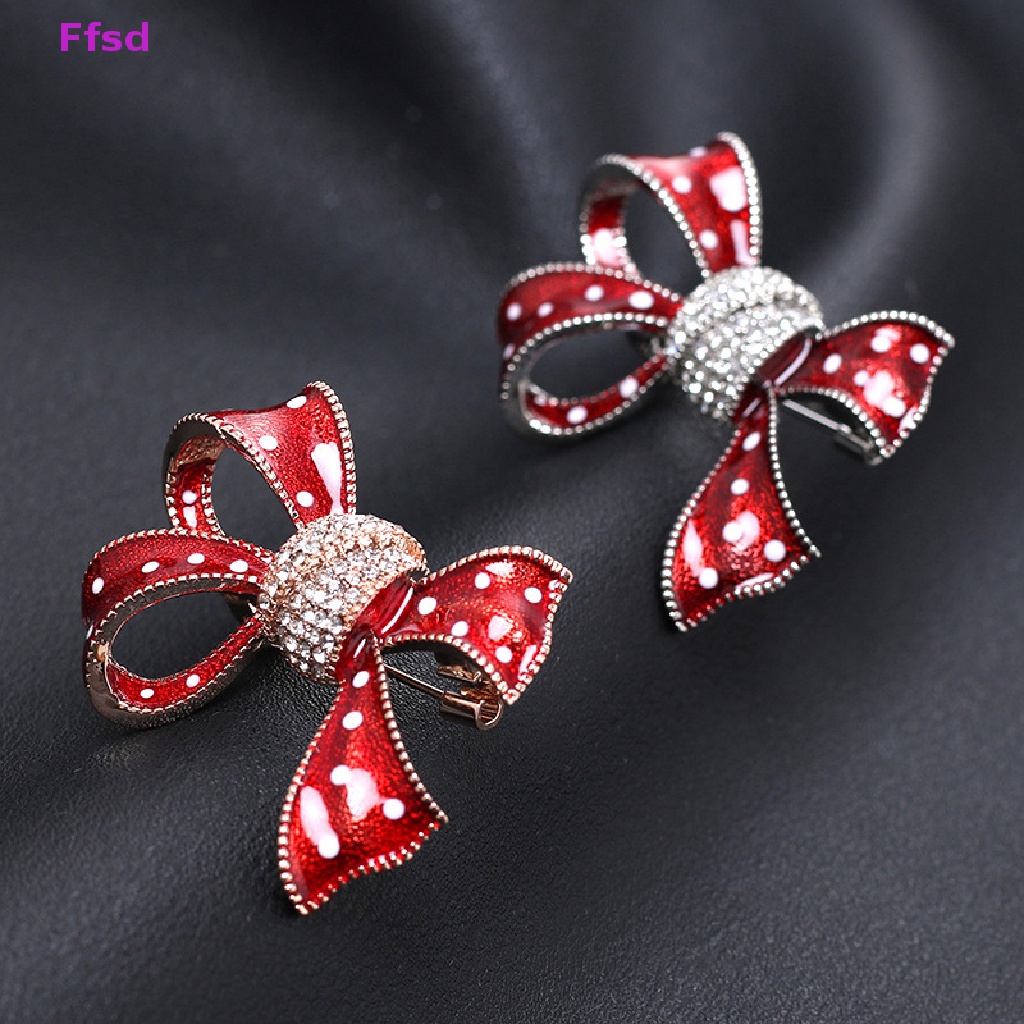 Ghim Cài Áo Hình Nơ Đính Đá Pha Lê Tráng Men Màu Đỏ Thời Trang Cho Nữ {Ffsd} {Ffsd}