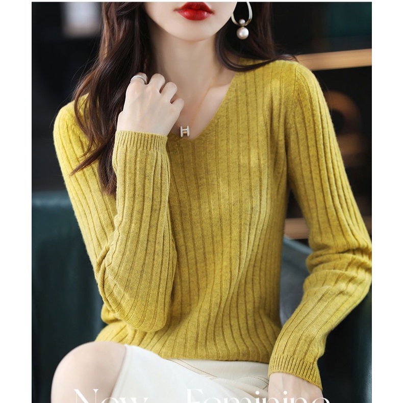 Áo Len Gân Cổ Chữ V Dáng Ôm Dài Tay H03