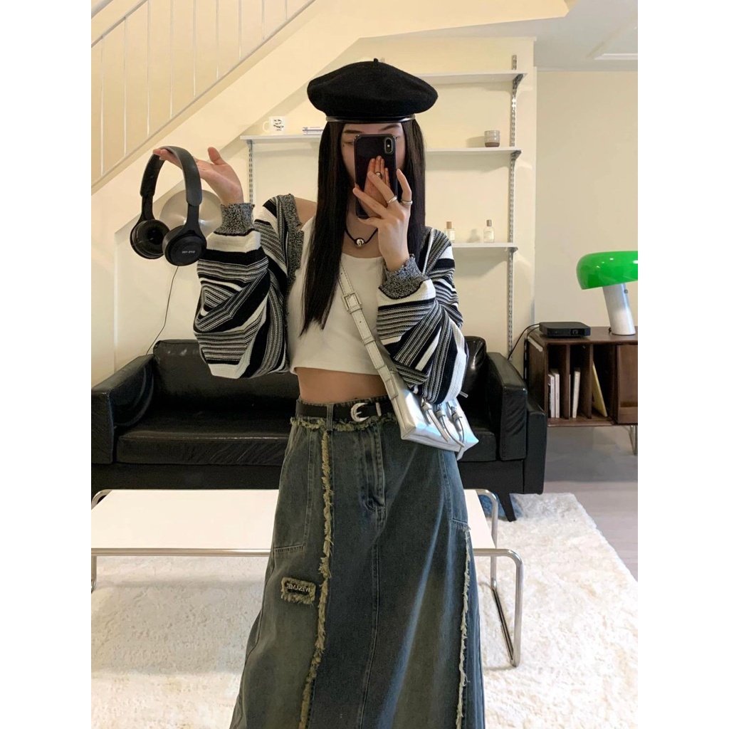 Chân Váy Denim Chữ a Lưng Cao Phong Cách Retro Thời Trang Thu Đông Hàng Mới 2022 Dành Cho Bạn Nữ