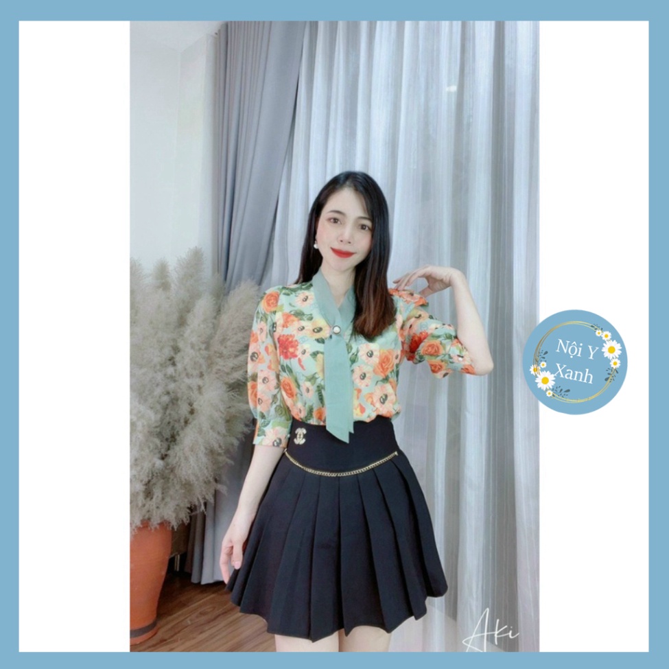 chân váy xếp ly xòe tennis kèm đai xích hàng QC kèm ảnh thật video CV578 Nội Y Xanh hot trend thu đông ấm áp