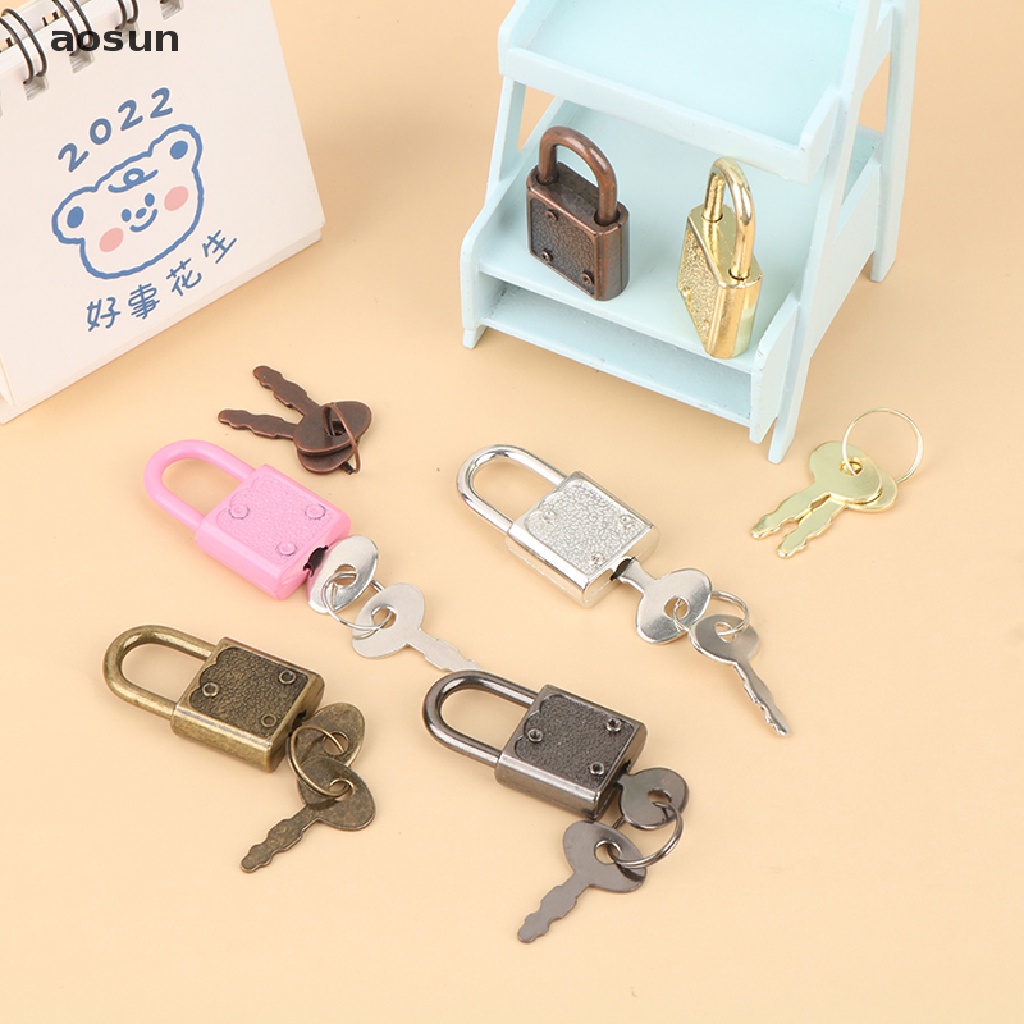 Aosun 1 Set Ổ Khóa Hành Lý Hình Chữ Nhật Kèm Chìa Khóa Cho Nhật Ký Sách Trang Sức Hộp EN