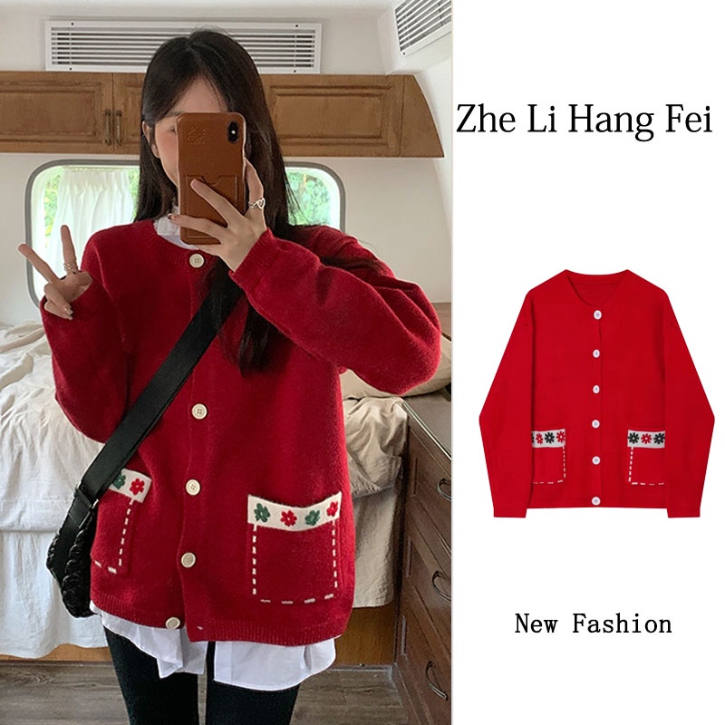 ZHELIHANGFEI Áo Khoác Cardigan Dệt Kim Tay Dài Dáng Rộng Phong Cách Nhật Bản