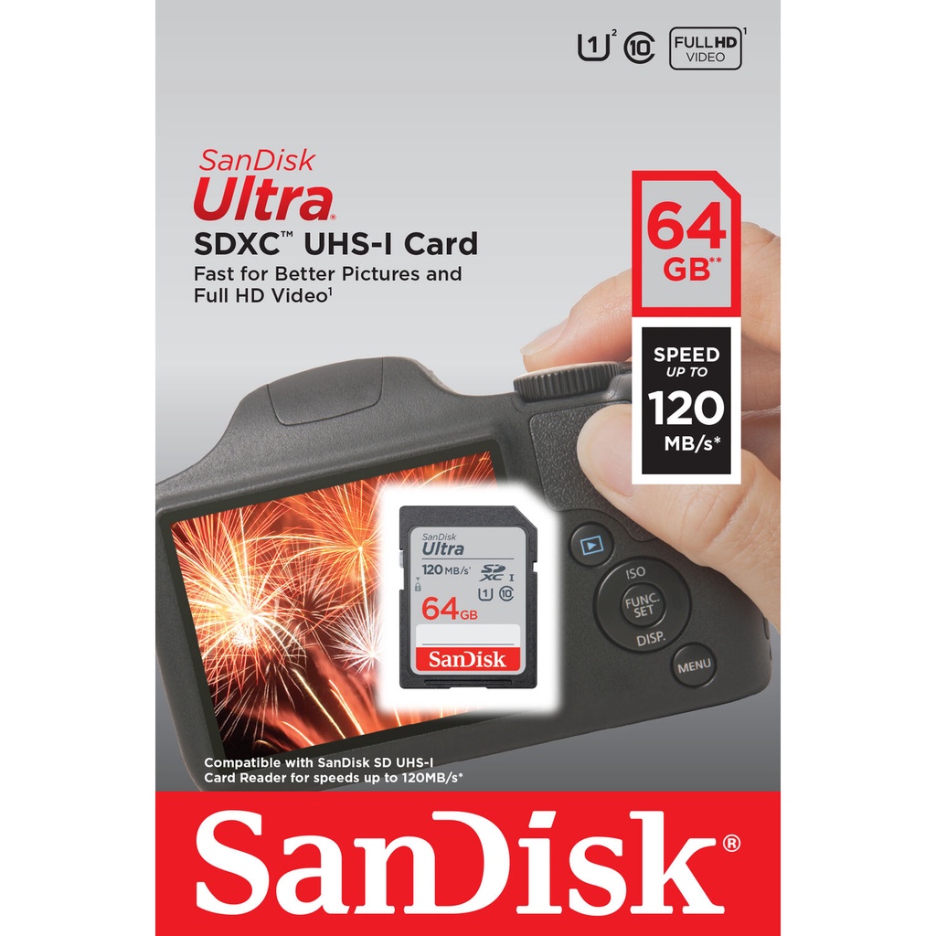 Thẻ nhớ Máy Ảnh SDXC SanDisk Ultra 64GB U1 120MB/s (Xám)