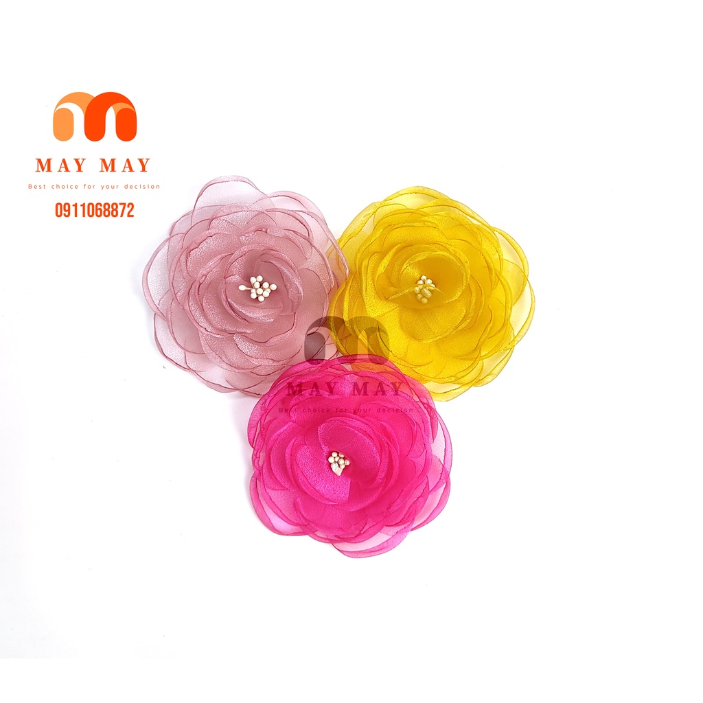 Bông cài áo cao cấp hàng handmade to 10cm &gt; Mẫu mới 2022 trang trí váy, áo dài &gt; Hoa voan cài áo combo 5 cái
