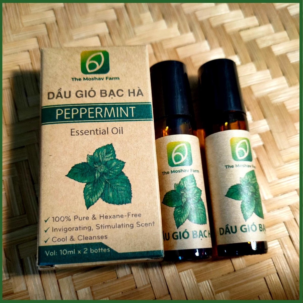 Dầu Gió Bạc Hà Nguyên Chất Chai Lăn Giảm Say Xe Đau Đầu Côn Trùng Xông tinh dầu Hộp 2 chai 10ml