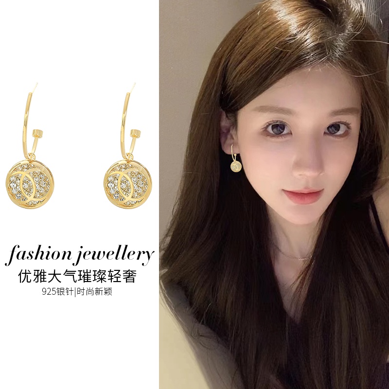 [Jiudoulan] Bông Tai Vàng Zircon Sáng Bóng Thời Trang Hàn Quốc Cho Nữ