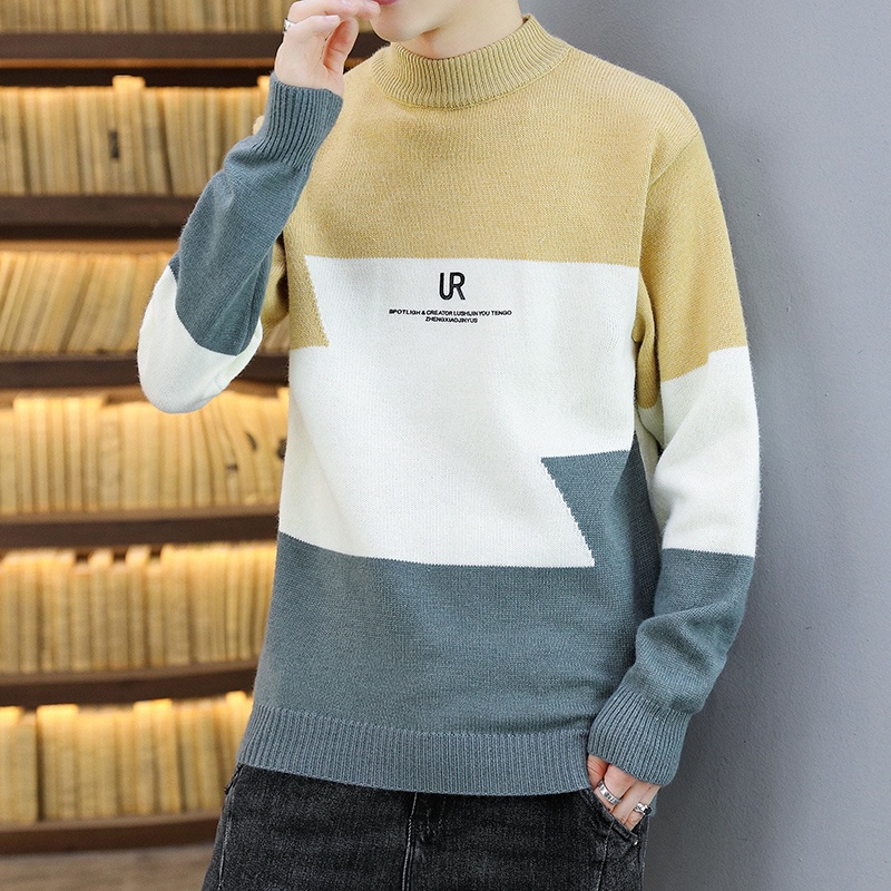 áo len Nam mùa đông cao cổ Dệt Kim Tay Dài Cổ Tròn Dáng Rộng Thời Trang Thu Đông Mới Cho áo sweater dệt kim