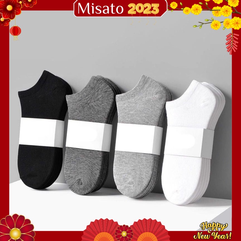 Tất Vớ Trơn Cổ Thấp 3 màu đen xám trắng MISATO, tất nam nữ thấm hút mồ hồi cao cấp T3