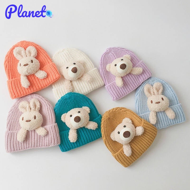Planet Mũ Dệt Kim Dày Dặn Ấm Áp Kiểu Hoạt Hình Gấu Dễ Thương Cho Bé Trai + Gái
