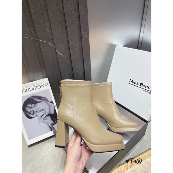 Bốt boot lửng đế đúp da lì mũi vuông gót trụ khoá sau fullbox hàng quảng châu cao cấp