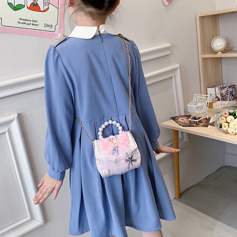 Túi xách mini, đeo chéo đính ngọc trai nhân tạo thời trang xinh xắn cho bé gái