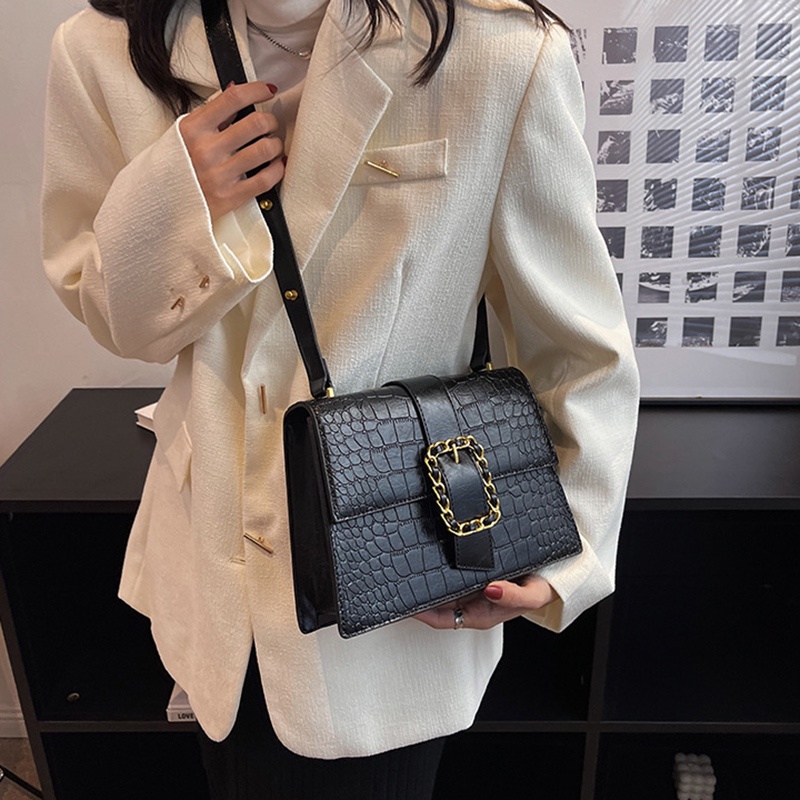Túi đeo chéo IELGY hình vuông nhỏ vân da cá sấu phong cách retro thời trang cho nữ