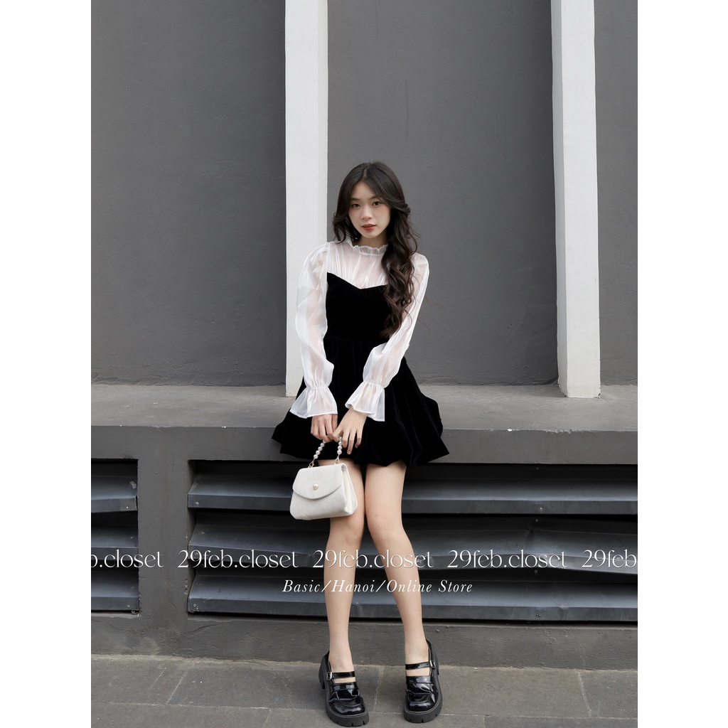 Váy nhung xòe tay phối voan organza - 29feb.closet - V40