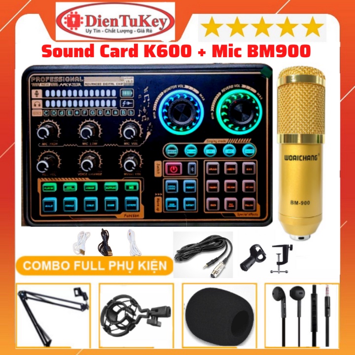 Bộ Soundcard K600 và mic BM900 Chuyên Dùng Livestream thu âm Bigo , Livestream Facebook
