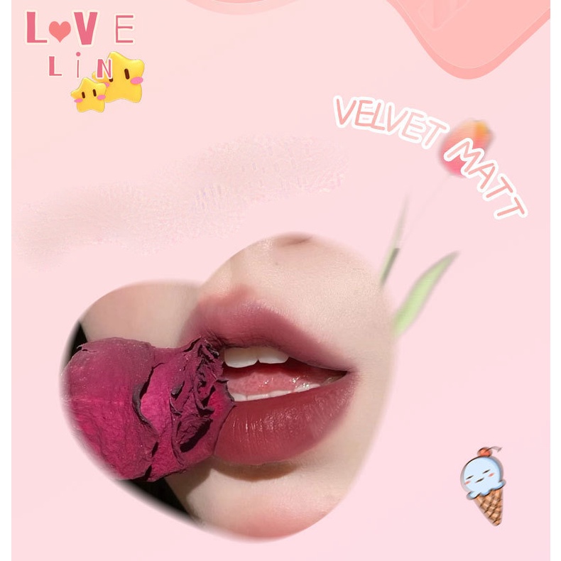 [Lovelin] Son Kem Heyue Chất Lì Mềm Mịn Như Nhung Không Dễ Phai Màu Không Dính Thành Cốc