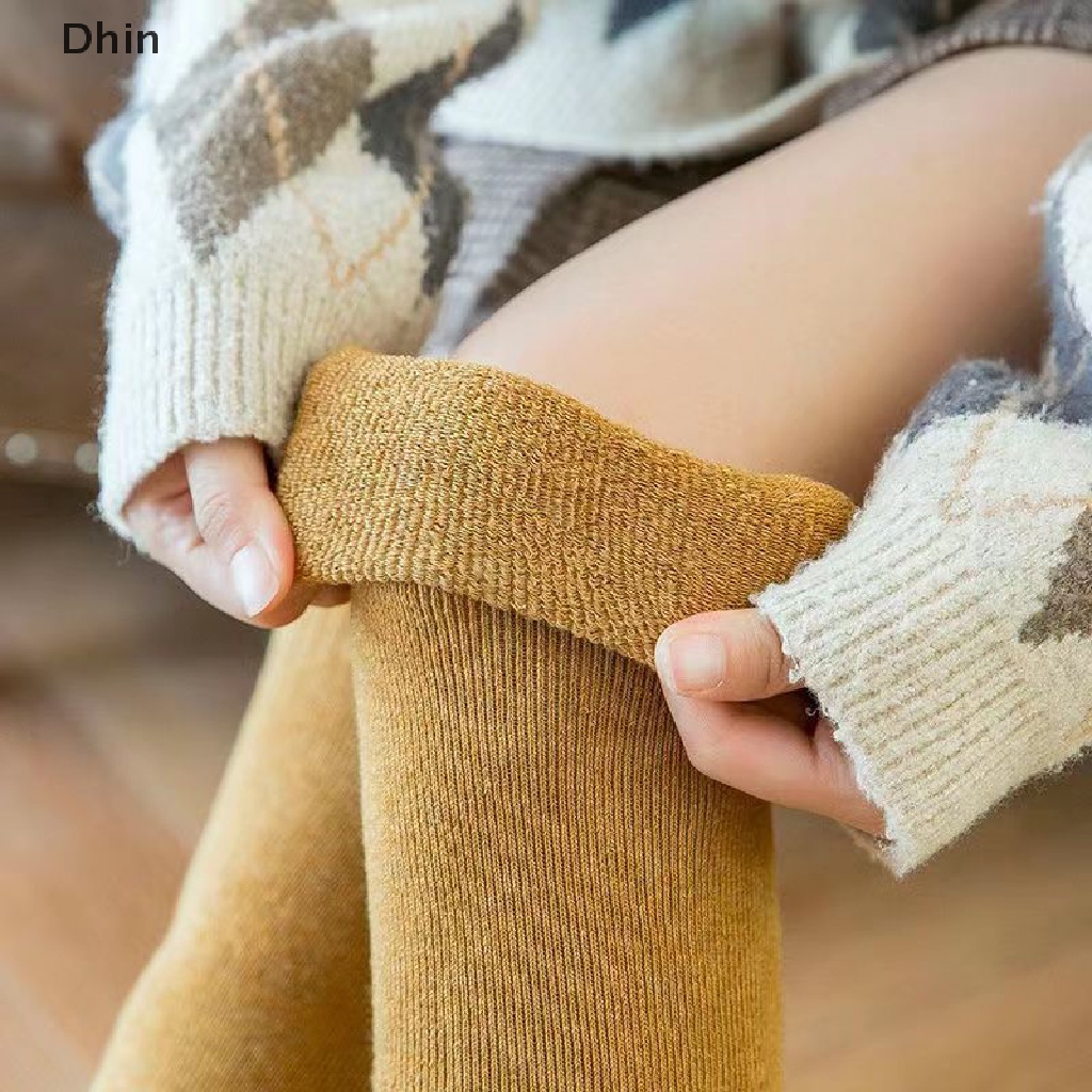 1 Đôi Tất Dệt Kim Dài Qua Gối Màu Trơn Giữ Ấm Thời Trang Mùa Đông Cho Nữ