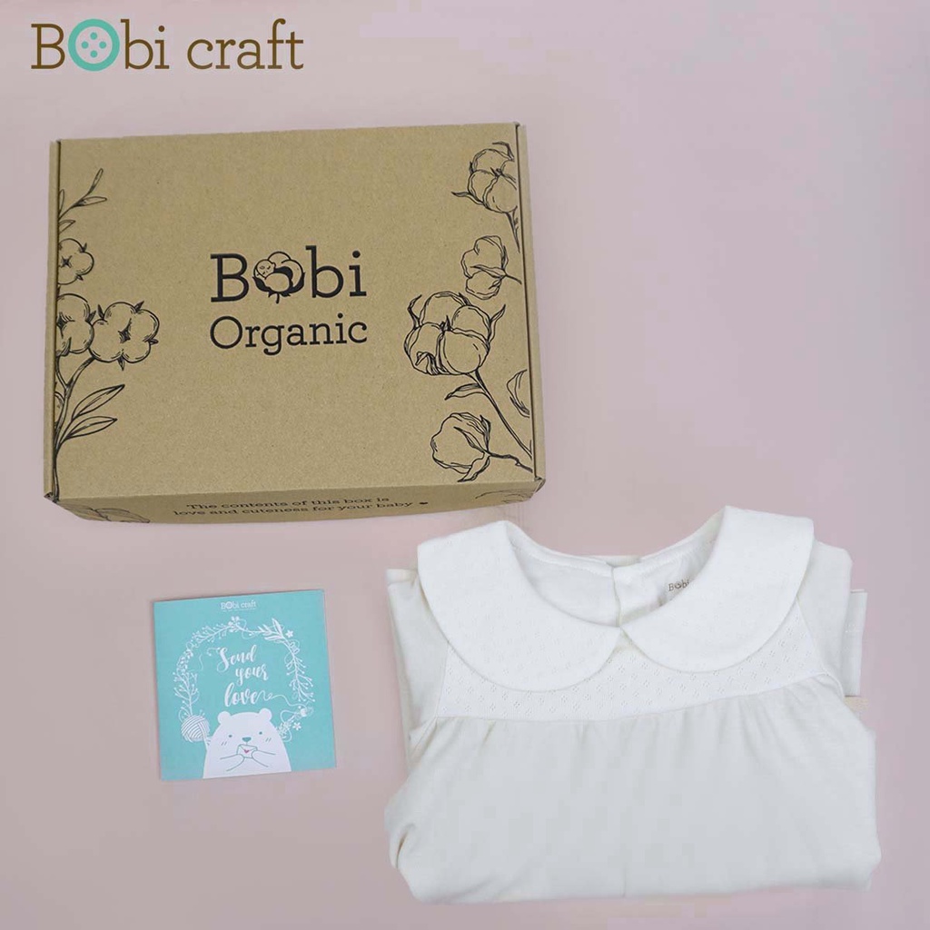 Quần áo trẻ em Bobicraft - Áo đầm bé gái cổ lá sen tay dài - Cotton hữu cơ organic an toàn