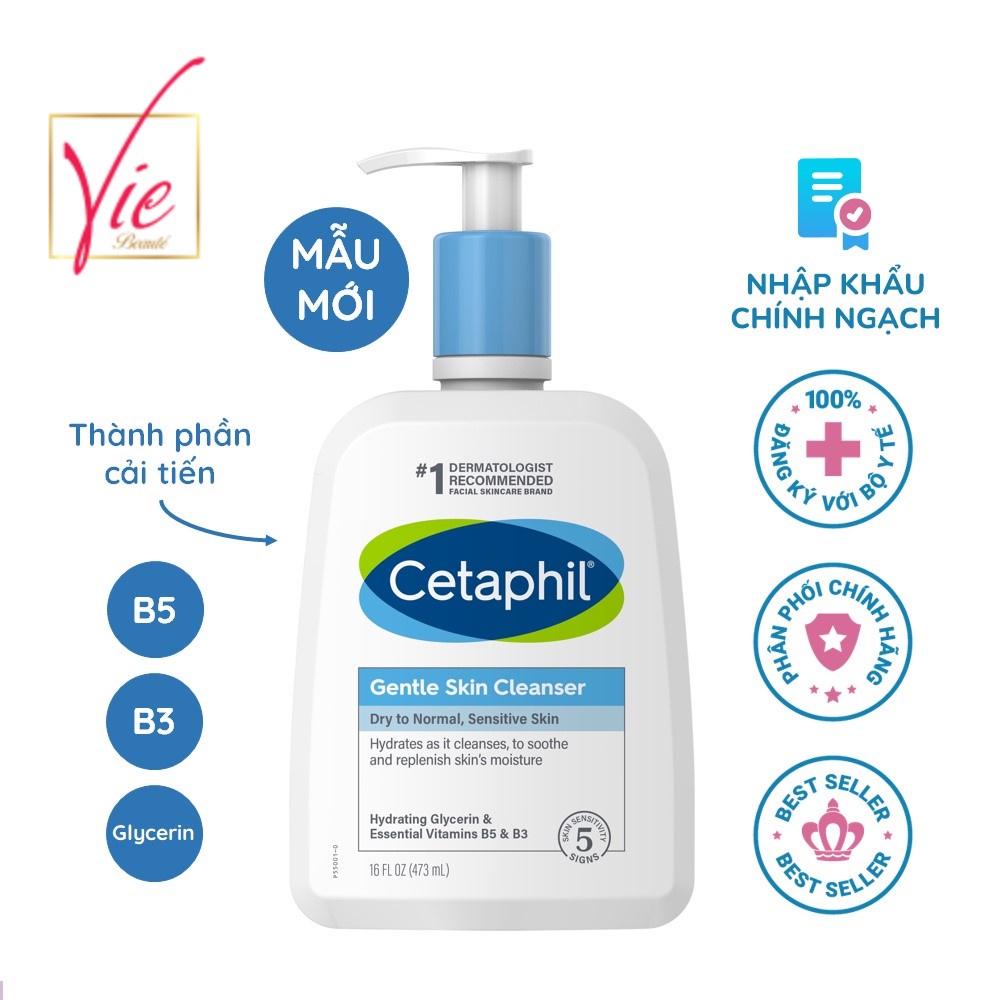 Sữa Rửa Mặt Cetaphil Gentle Skin Cleanser 473ml sạch dịu nhẹ, ngừa mụn.