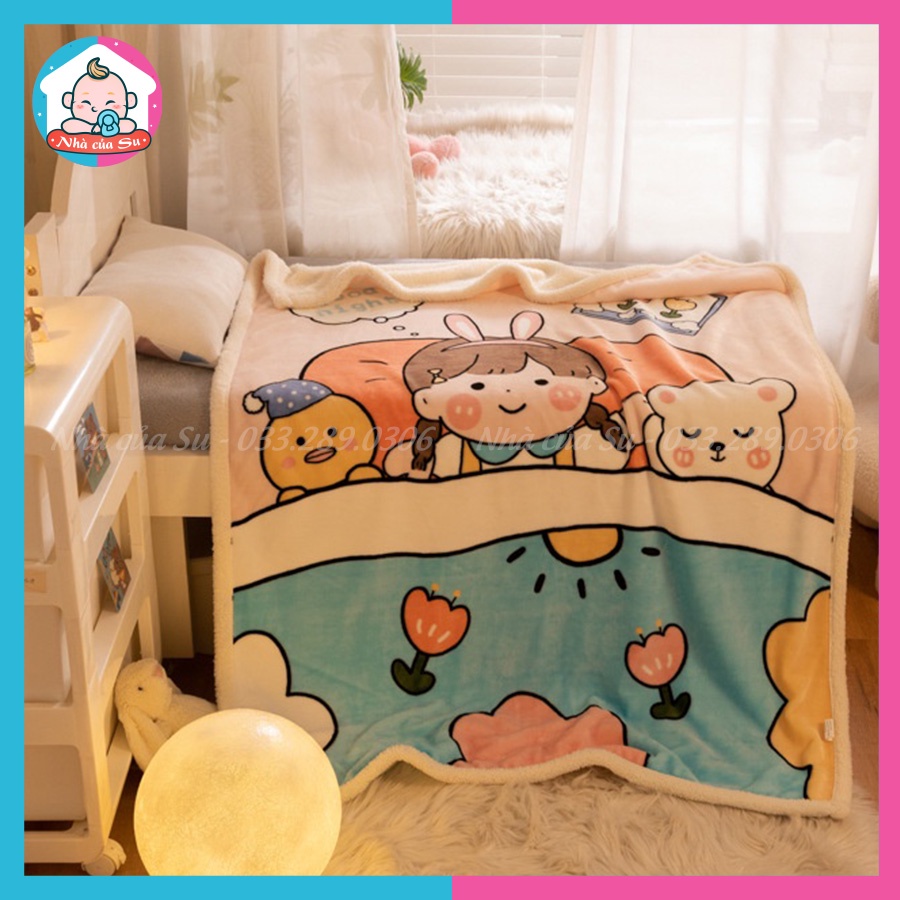 Chăn lông cừu/chăn đi học cho Bé Kích thước 95x135cm dày dặn, siêu ấm áp Nhà của Su