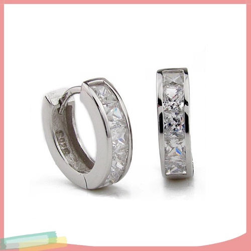 Đôi khuyên tai mạ bạc hình tròn đính kim cương giả thời trang cho nam