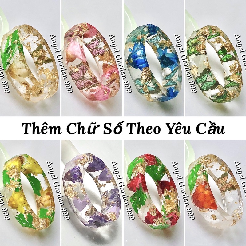 Nhẫn Hoa Theo Yêu Cầu Custom Pastel Kiểu Hàn Khắc tên Cặp Đôi Cầu Vồng Lá Bướmm Tim Lấp Lánh Đa Giác ANGEL GARDEN 999