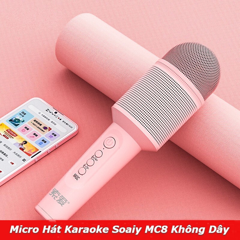 Loa Kèm Micro Hát Karaoke Soaiy MC8 Không Dây BT5.0 2 Trong 1 Cầm Tay Kết Nối Bluetooth - NT2062