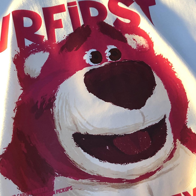 IELGY Áo Thun Tay Ngắn Dáng Rộng In Họa Tiết Gấu Hoạt Hình Dễ Thương Cho Nữ