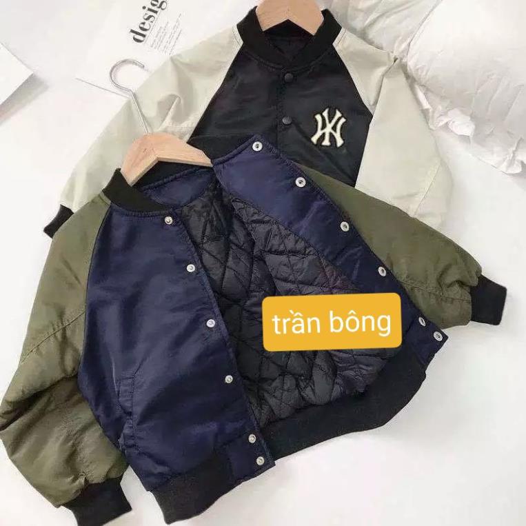 Áo khoác phao bomber bé trai họa tiết NY cá tính chất áo ấm cho bé 14-35kg