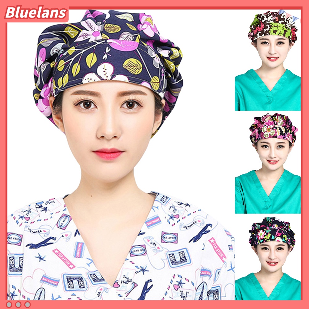 [BL] Mũ Đầu Bếp In Hoa Chống Bụi Có Thể Điều Chỉnh Kích Cỡ