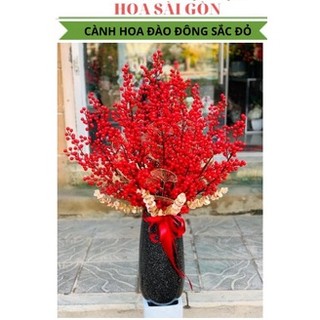 Cành đào đông 12 nhánh màu đỏ, loại dài 100 cmm, quả nhỏ, sáng bóng đẹp mắt decor trang trí nhà cửa, văn phòng