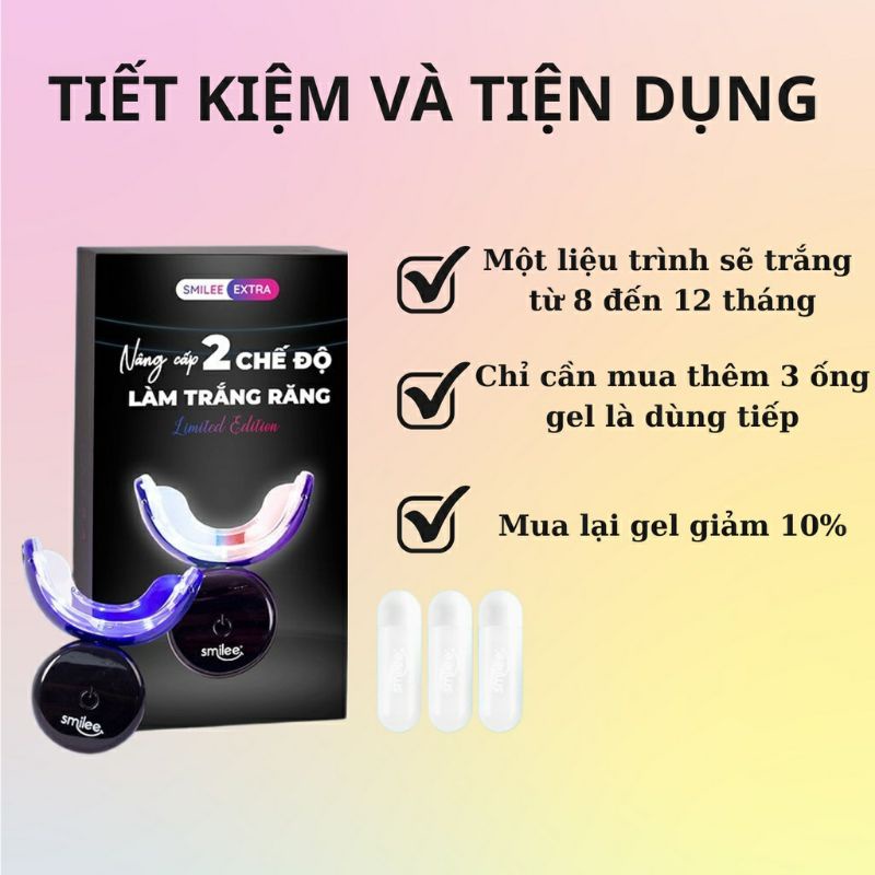 Smilee Extra bộ kít làm trắng răng tại nhà tặng túi vải đeo