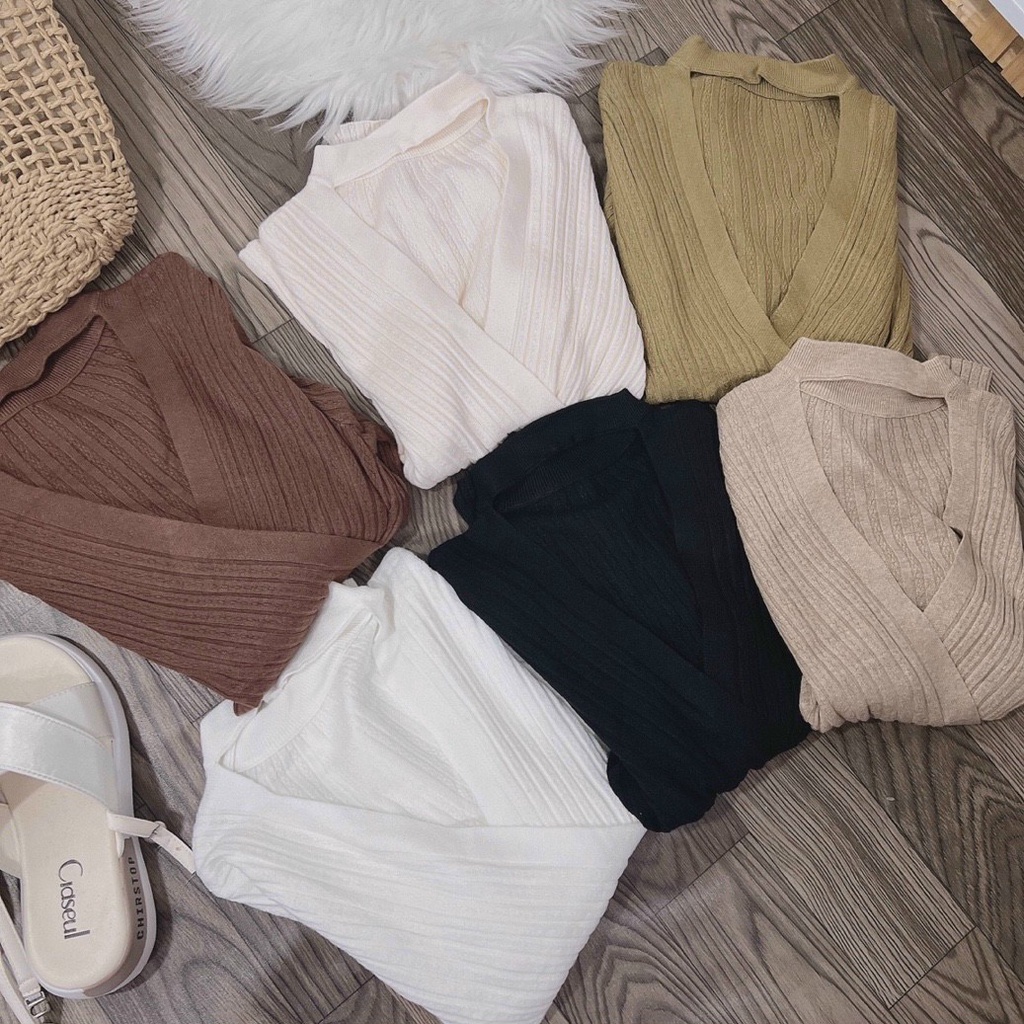 Áo kiểu nữ dài chéo tà đặp chéo tay dài thun bo gân mc b22